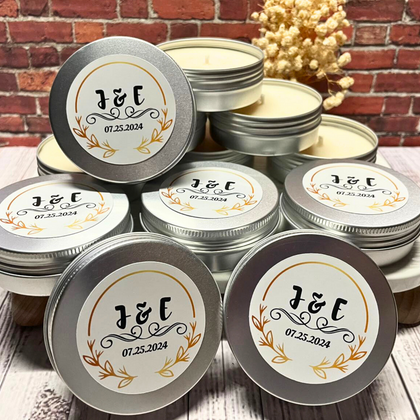 2oz Tin Candles, for Party Favors Wedding Engagement Birthday and Special Memorial with Personalized Labels